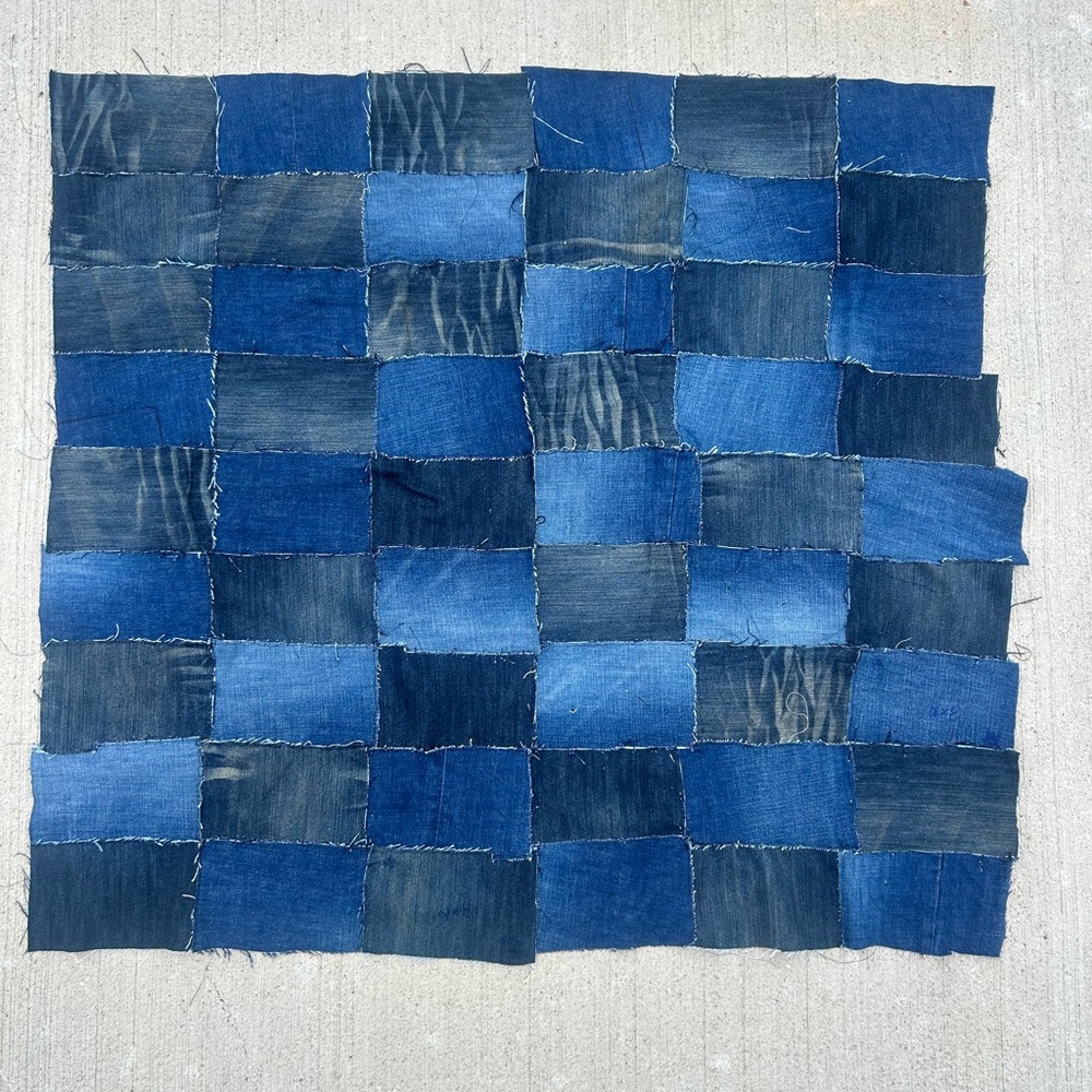Blue Brick Denim Patchwork Quilt / Tapestry
